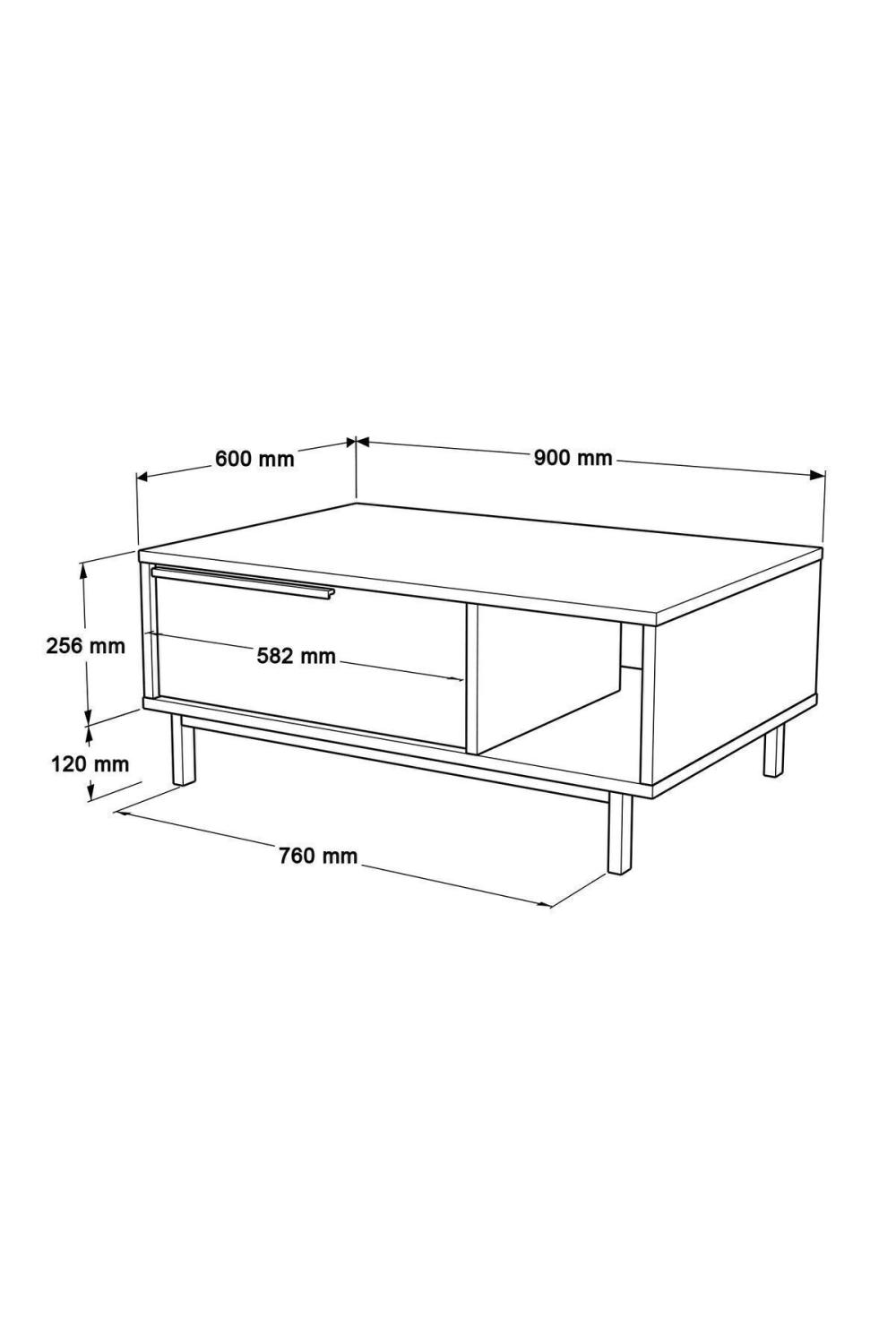 Table Basse Bohem 60×90 cm avec Porte et Pieds Métalliques – Blanc BOH2-W