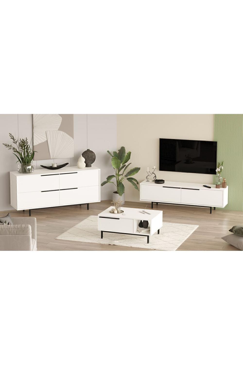 Bohème Meuble TV Table basse Konsol 3'Lü Ensemble Blanc BOH20-W