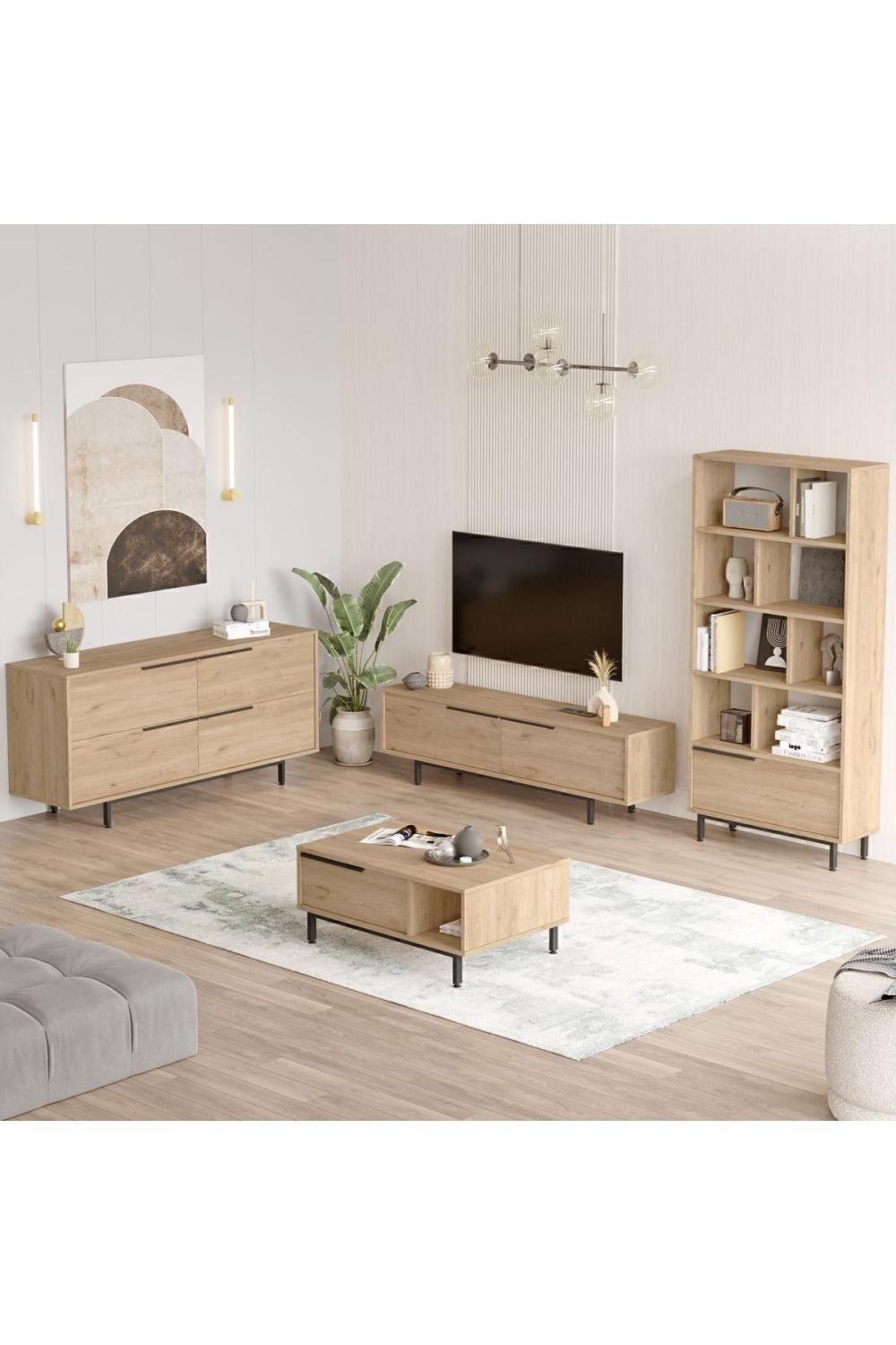 Bohème Meuble TV Table basse Konsol Bibliothèque 4'lü Ensemble Panier BOH21-S