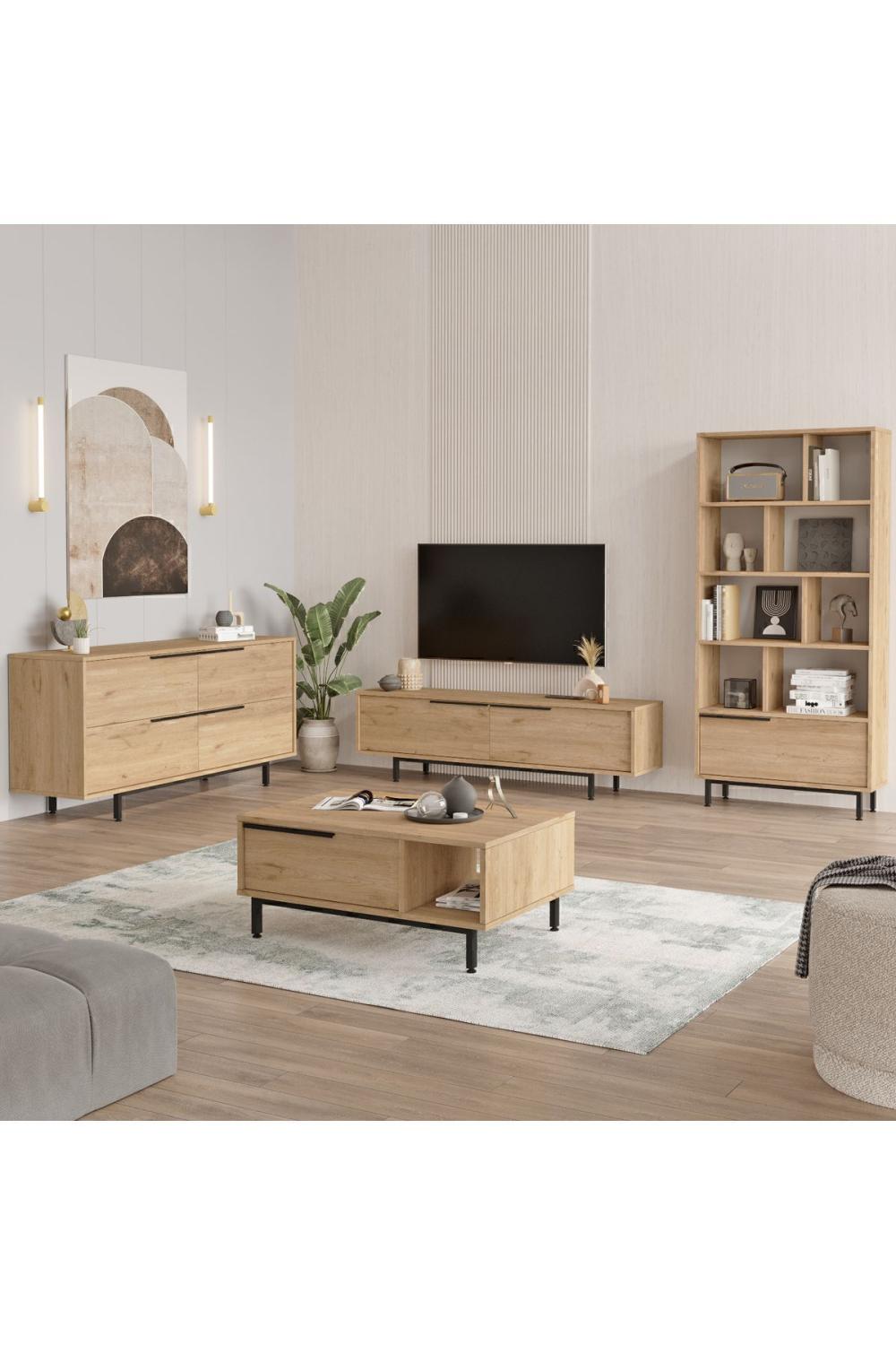 Bohème Meuble TV Table basse Konsol Bibliothèque 4'lü Ensemble Panier BOH21-S