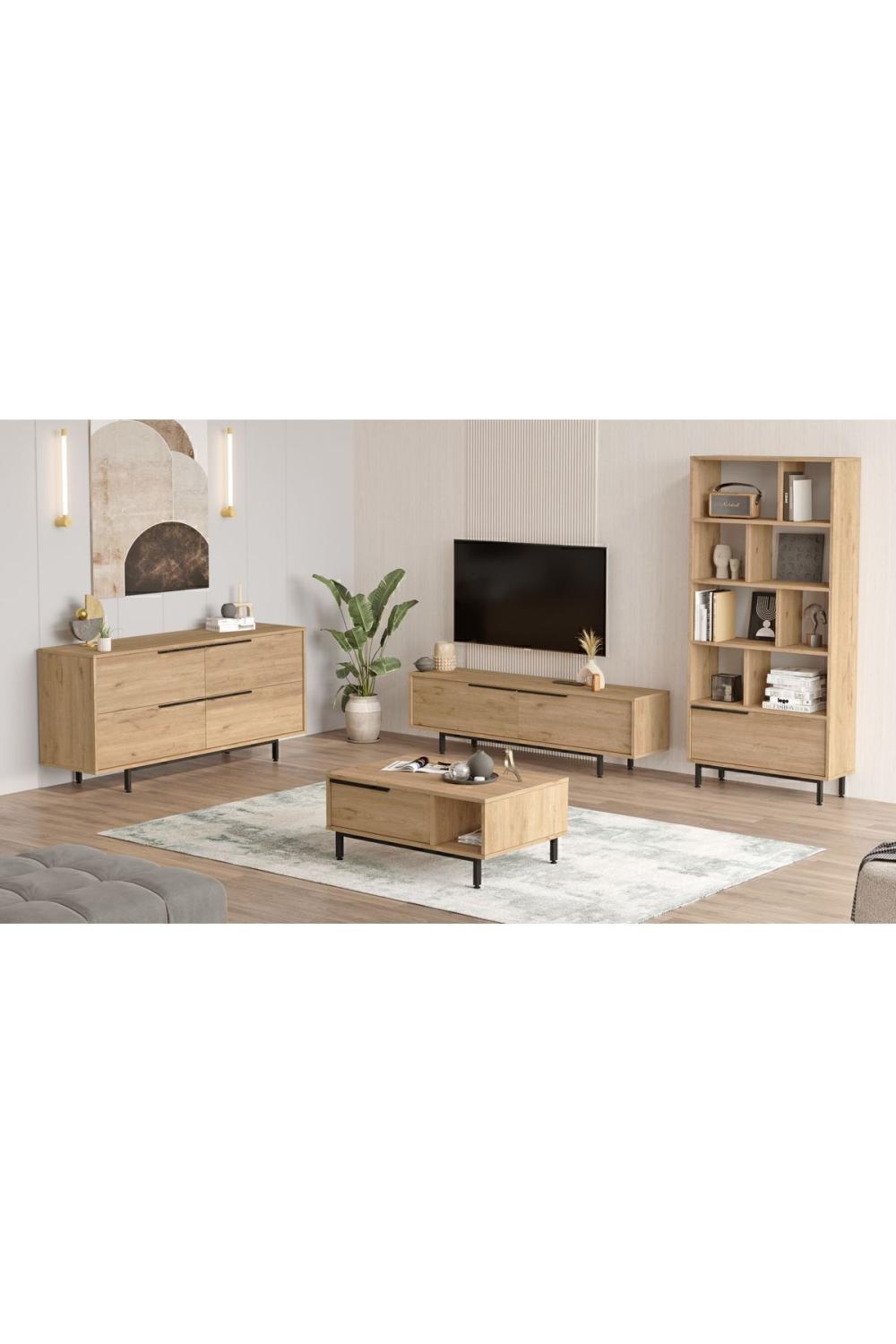 Bohème Meuble TV Table basse Konsol Bibliothèque 4'lü Ensemble Panier BOH21-S