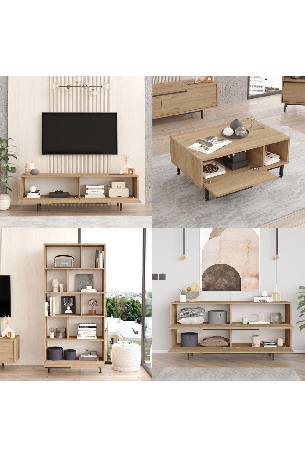 Bohème Meuble TV Table basse Konsol Bibliothèque 4'lü Ensemble Panier BOH21-S