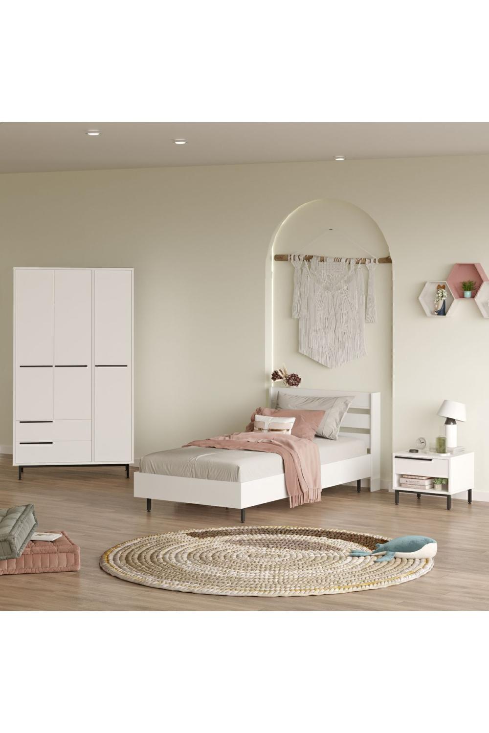Bohème Karyola Komodin Armoire Chambre ado Ensemble 3'Lü Ensemble Blanc BOH23-W