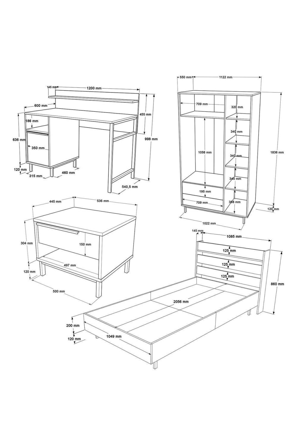 Bohème Chambre ado Ensemble 4'lü Ensemble Panier BOH24-S