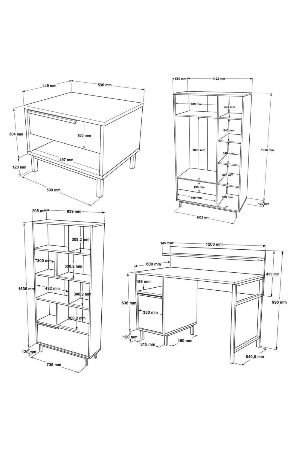 Bohème Chambre ado Ensemble 6'lı Ensemble Blanc BOH26-W
