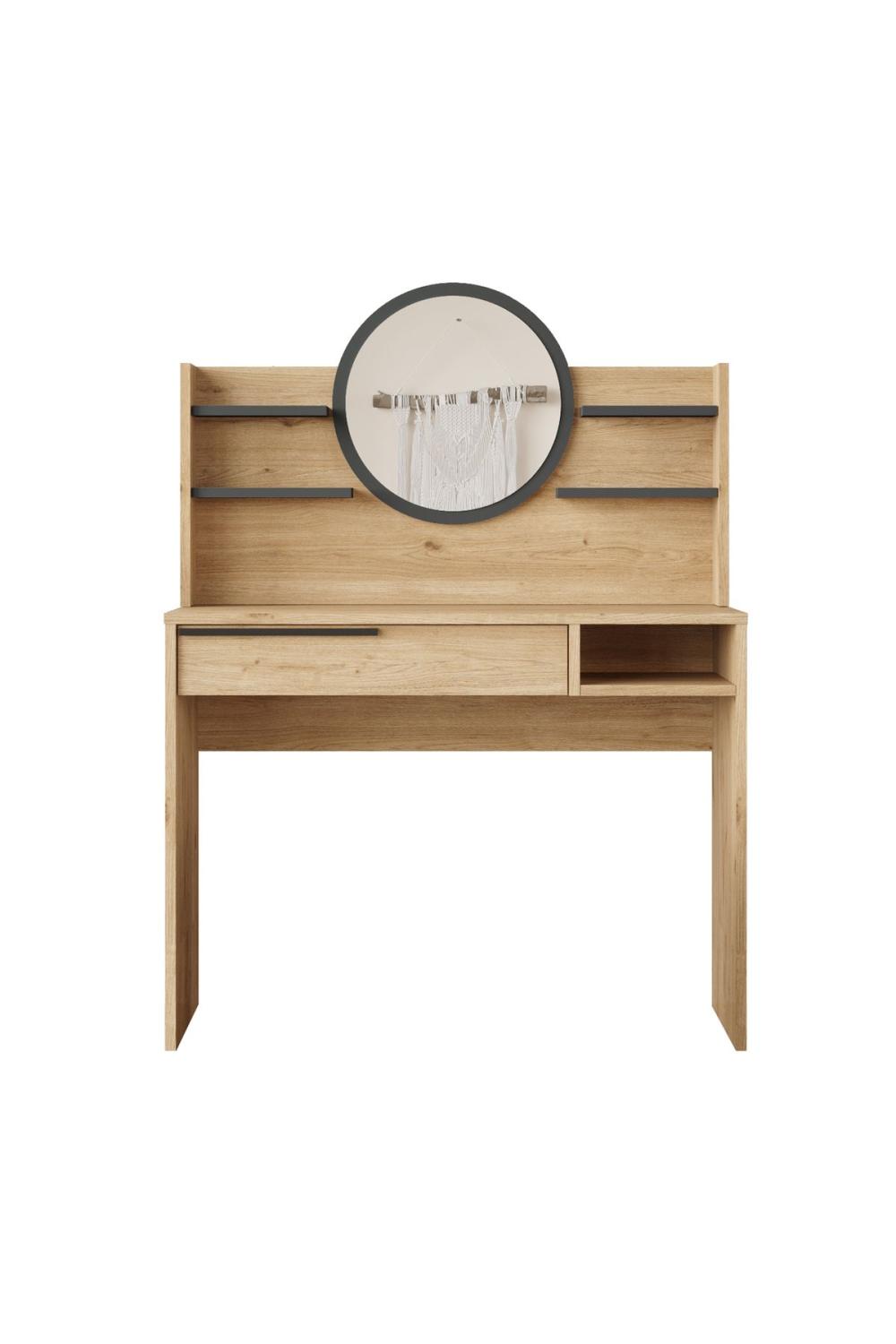 Bohème Makyaj Table 100cm Avec miroir À étagères Avec tiroirs Panier-Anthracite BOH28-SA