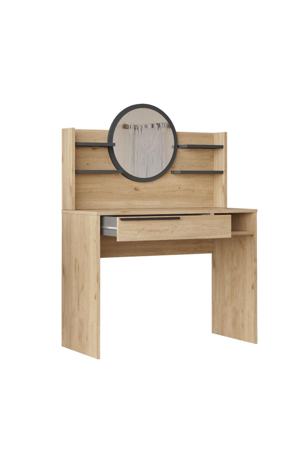 Bohème Makyaj Table 100cm Avec miroir À étagères Avec tiroirs Panier-Anthracite BOH28-SA