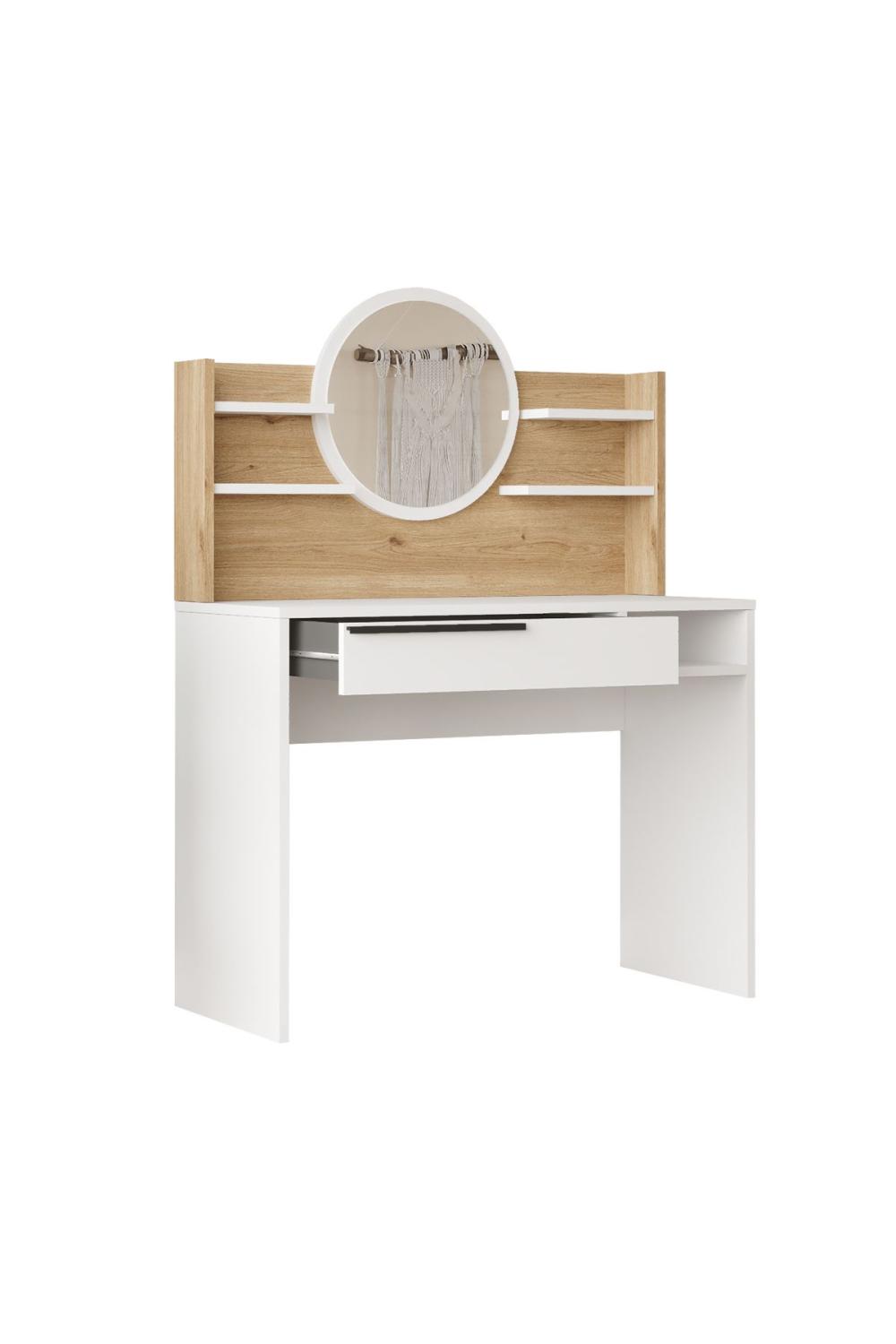 Bohème Makyaj Table 100cm Avec miroir À étagères Avec tiroirs Panier-Blanc BOH28-SW