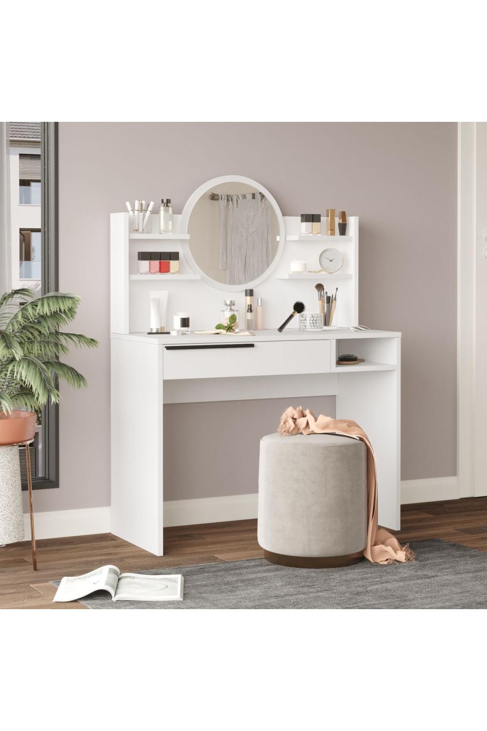 Bohème Makyaj Table 100cm Avec miroir À étagères Avec tiroirs Blanc BOH28-W