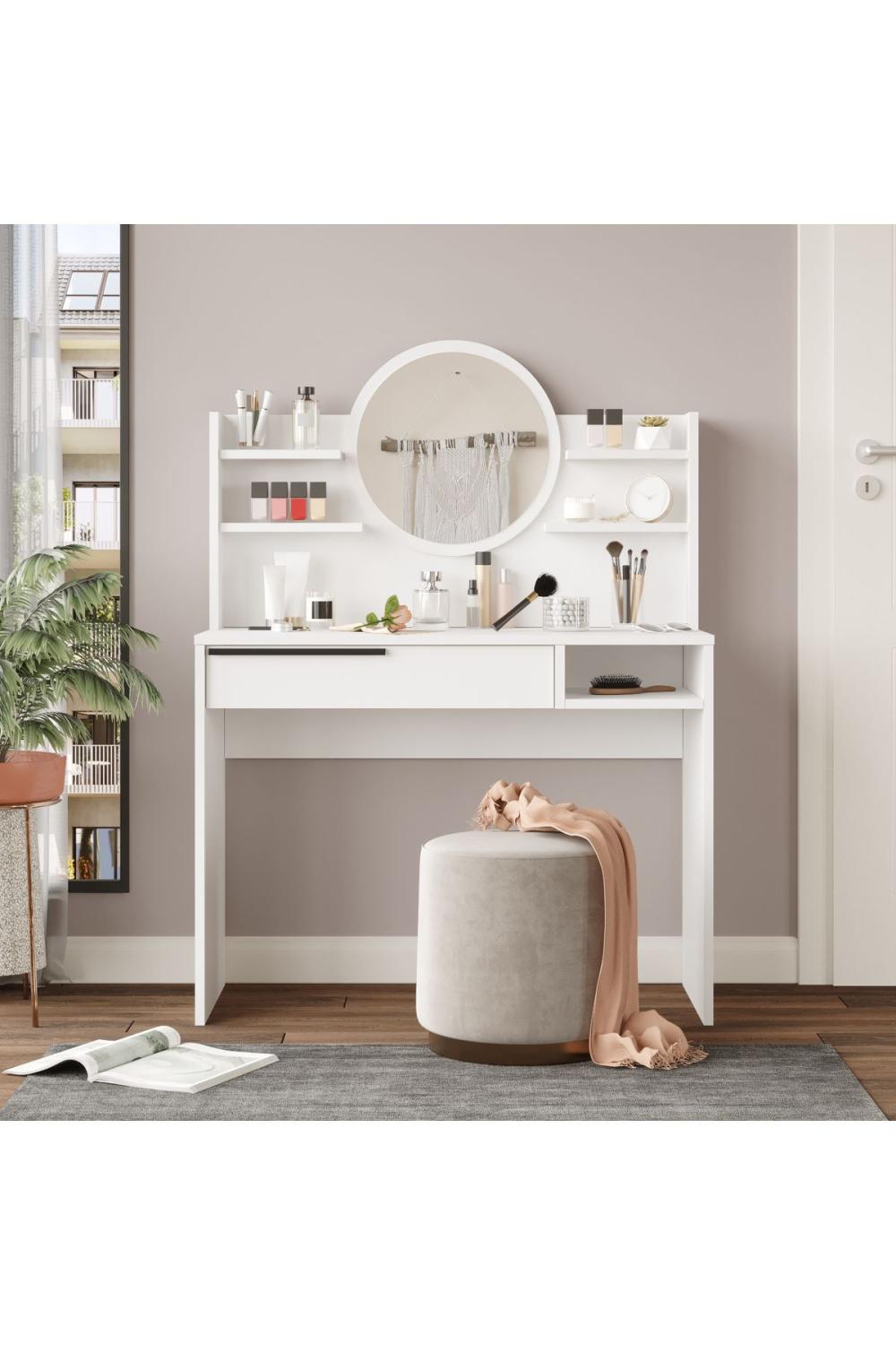 Bohème Makyaj Table 100cm Avec miroir À étagères Avec tiroirs Blanc BOH28-W