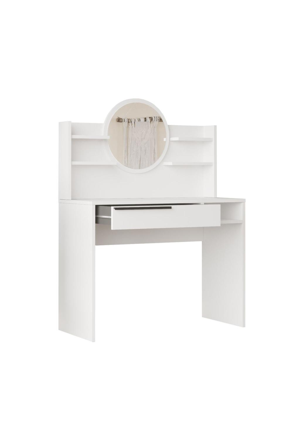 Bohème Makyaj Table 100cm Avec miroir À étagères Avec tiroirs Blanc BOH28-W