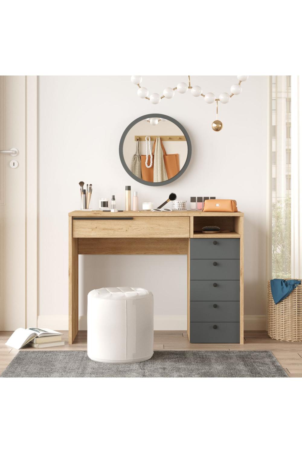 Bohème Makyaj Table 100cm Avec miroir Avec tiroirs Şifonyer Panier-Anthracite BOH29-SA