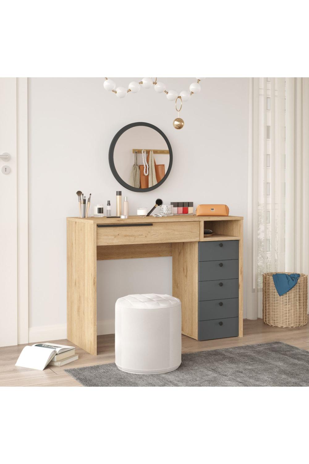 Bohème Makyaj Table 100cm Avec miroir Avec tiroirs Şifonyer Panier-Anthracite BOH29-SA