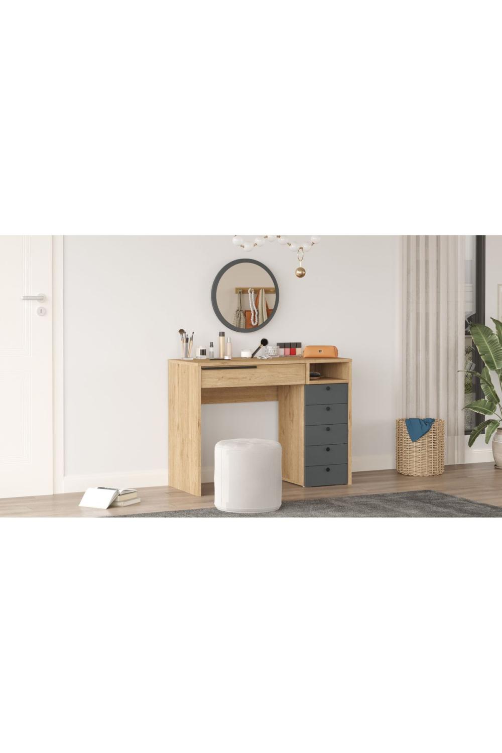 Bohème Makyaj Table 100cm Avec miroir Avec tiroirs Şifonyer Panier-Anthracite BOH29-SA