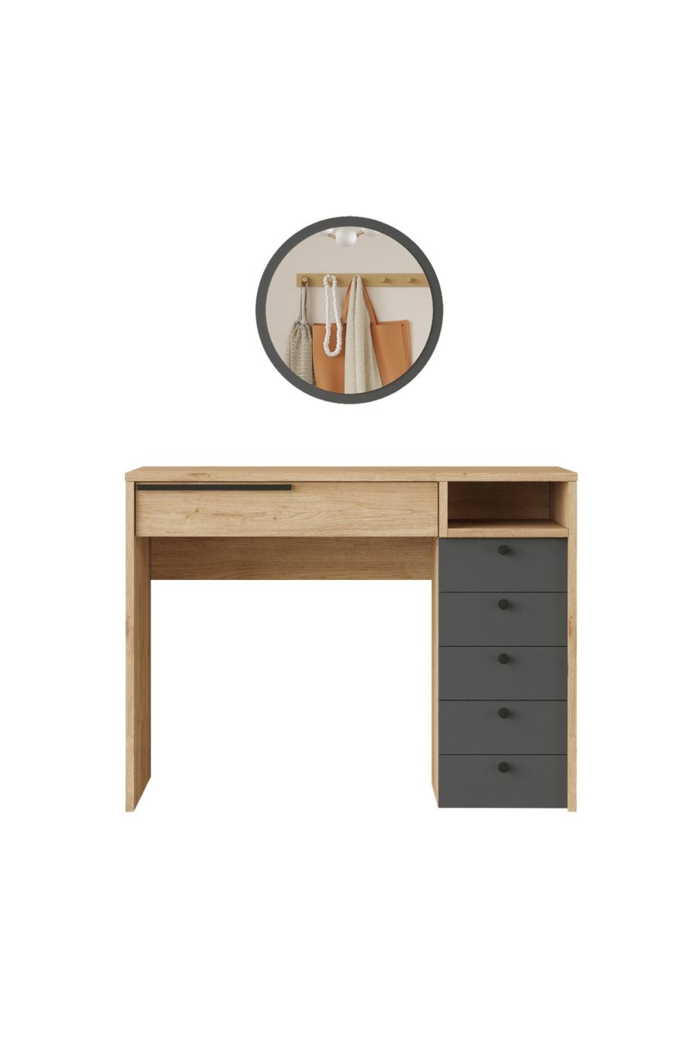 Bohème Makyaj Table 100cm Avec miroir Avec tiroirs Şifonyer Panier-Anthracite BOH29-SA