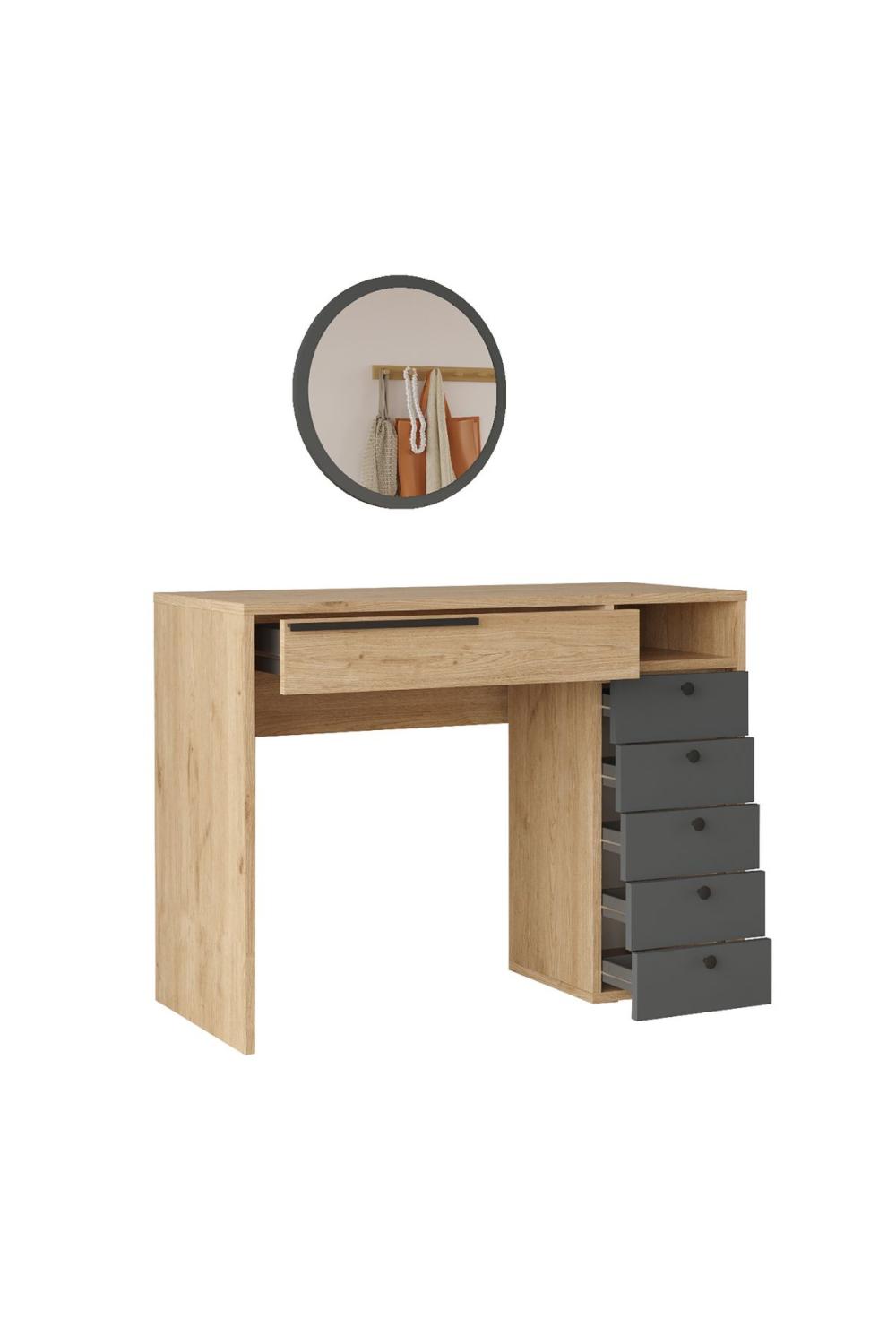 Bohème Makyaj Table 100cm Avec miroir Avec tiroirs Şifonyer Panier-Anthracite BOH29-SA