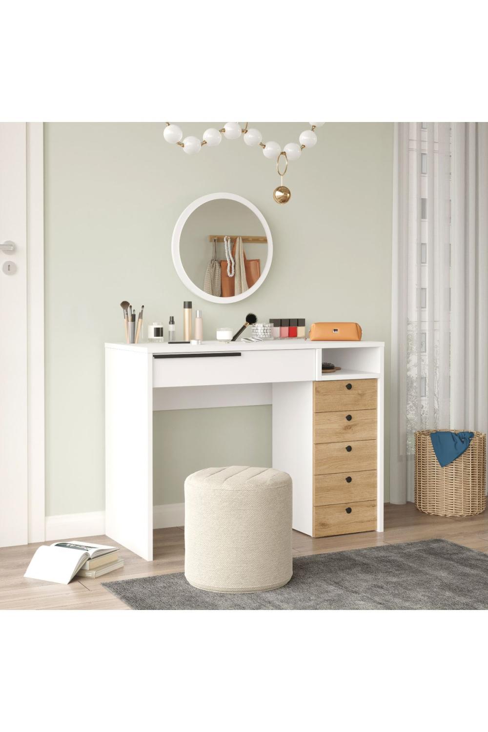 Coiffeuse Bohem 100 cm avec Miroir et Tiroirs – Panier & Blanc BOH29-SW