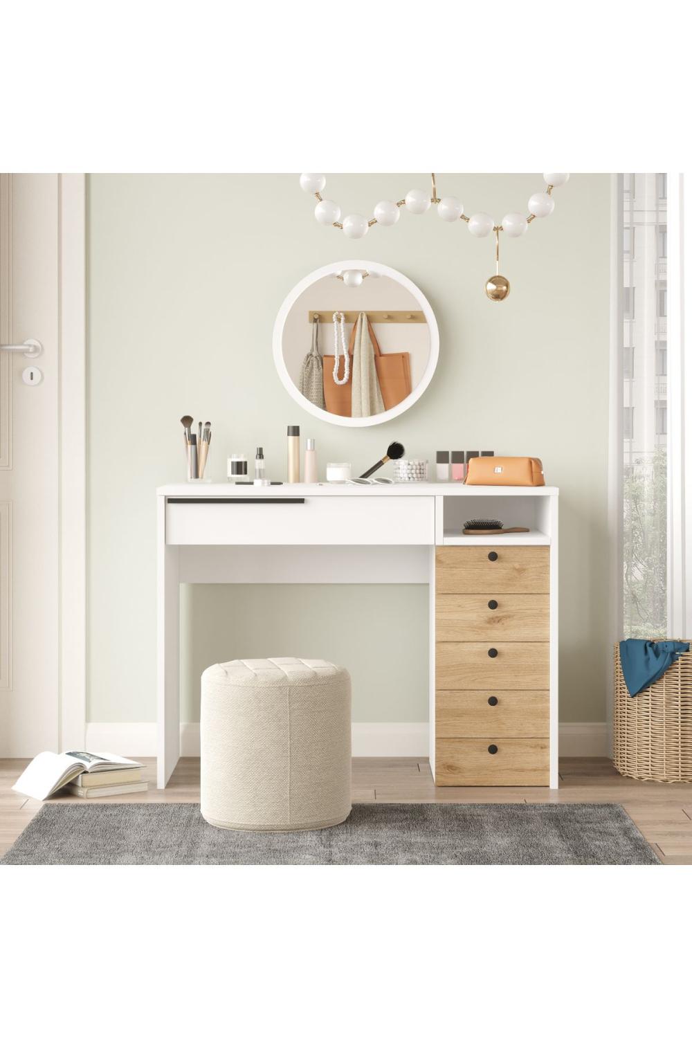 Coiffeuse Bohem 100 cm avec Miroir et Tiroirs – Panier & Blanc BOH29-SW