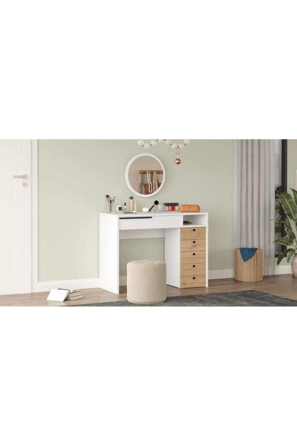 Coiffeuse Bohem 100 cm avec Miroir et Tiroirs – Panier & Blanc BOH29-SW