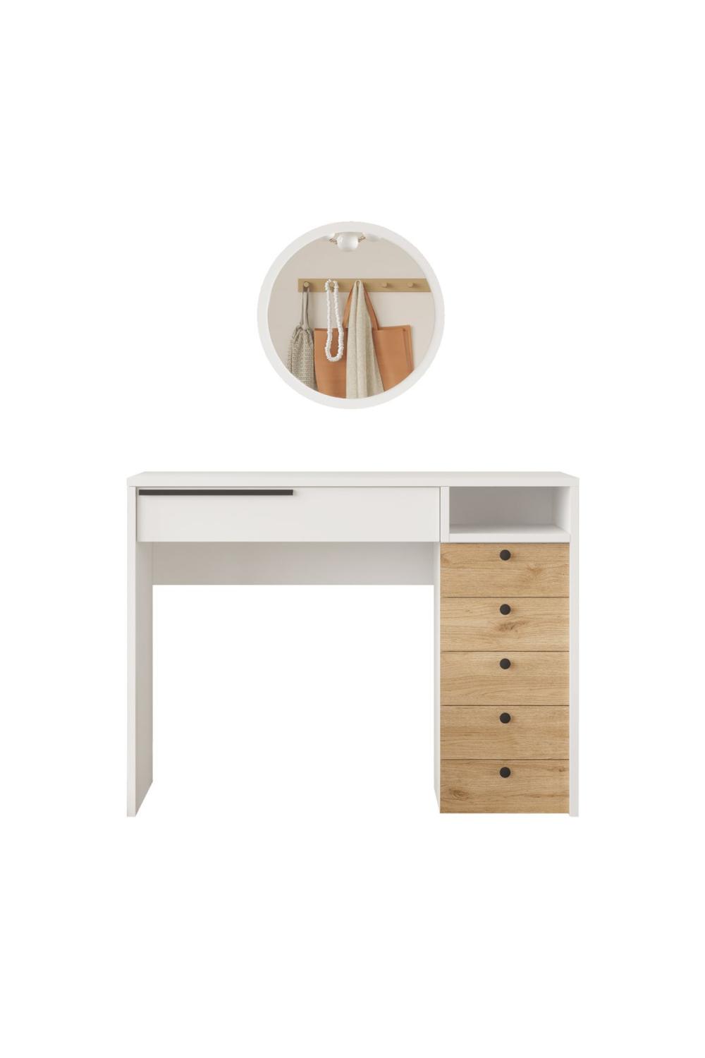 Coiffeuse Bohem 100 cm avec Miroir et Tiroirs – Panier & Blanc BOH29-SW