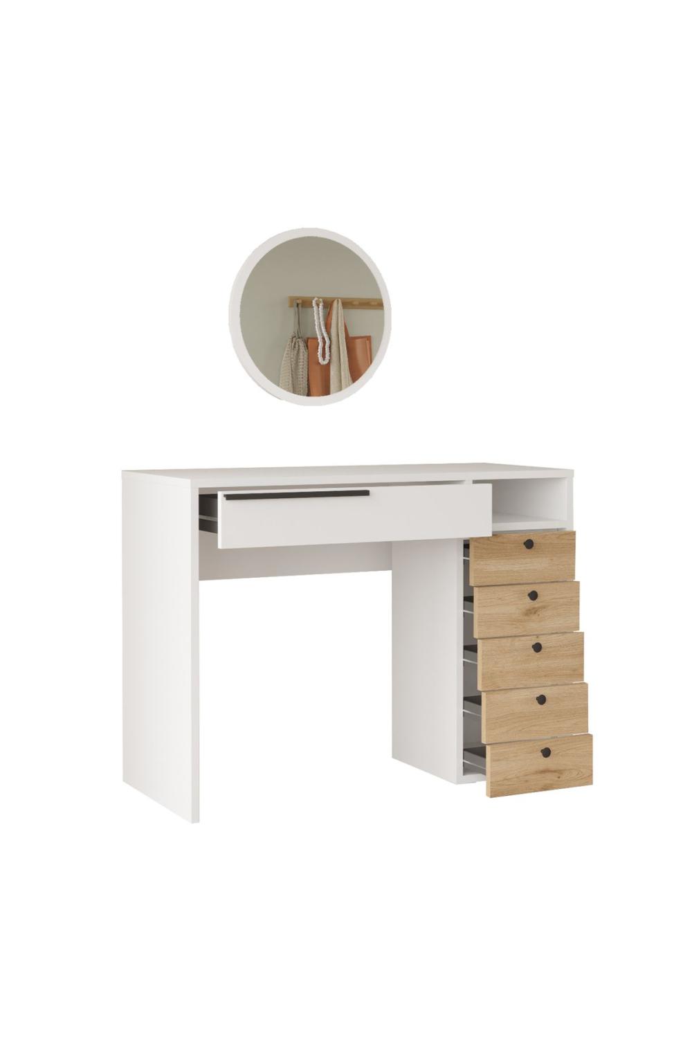 Coiffeuse Bohem 100 cm avec Miroir et Tiroirs – Panier & Blanc BOH29-SW
