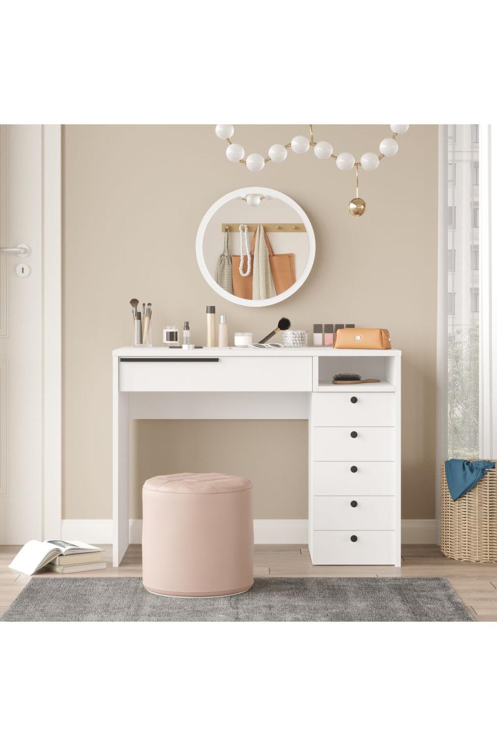 Bohème Makyaj Table 100cm Avec miroir Avec tiroirs Şifonyer Blanc BOH29-W
