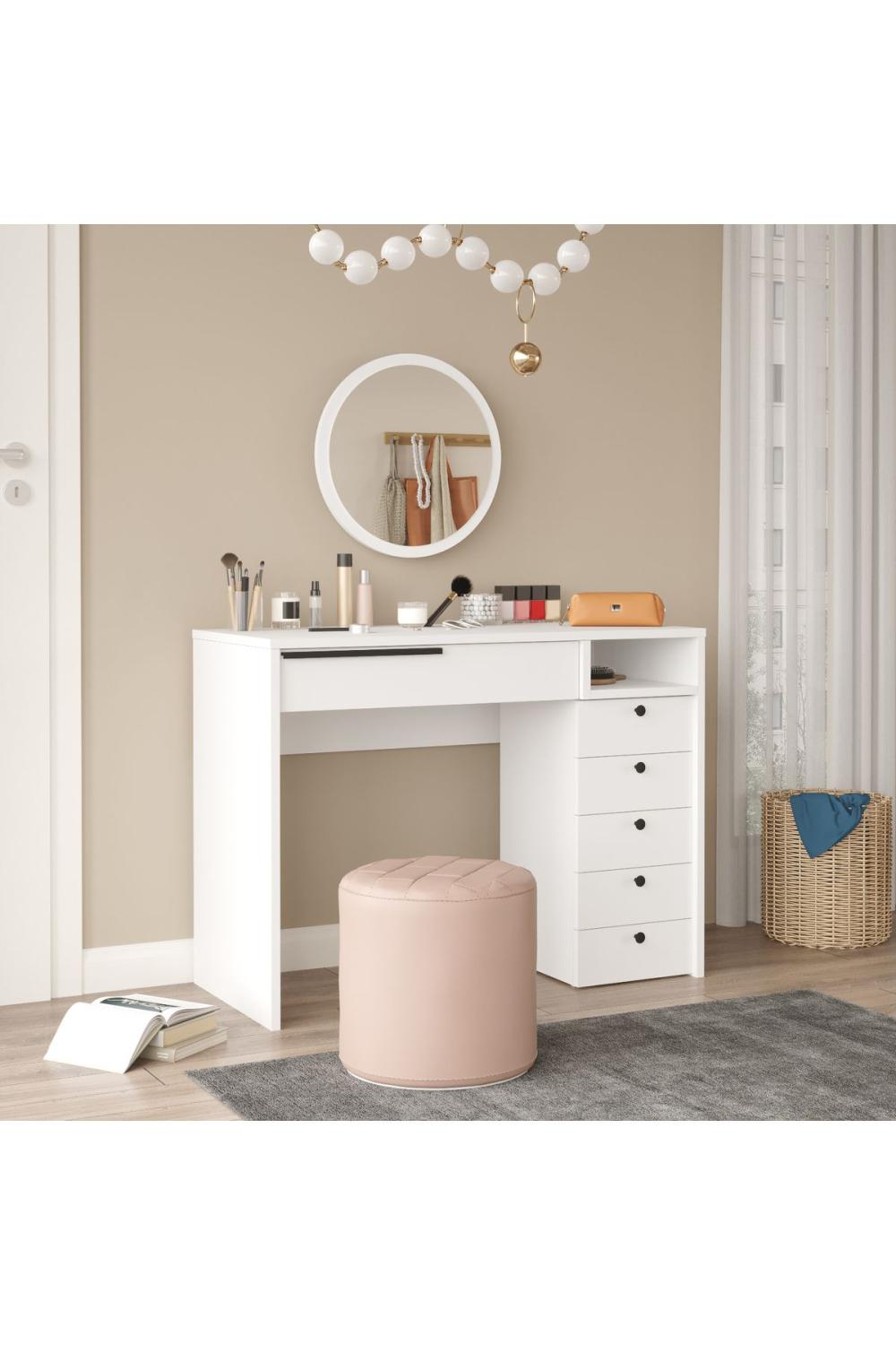 Bohème Makyaj Table 100cm Avec miroir Avec tiroirs Şifonyer Blanc BOH29-W