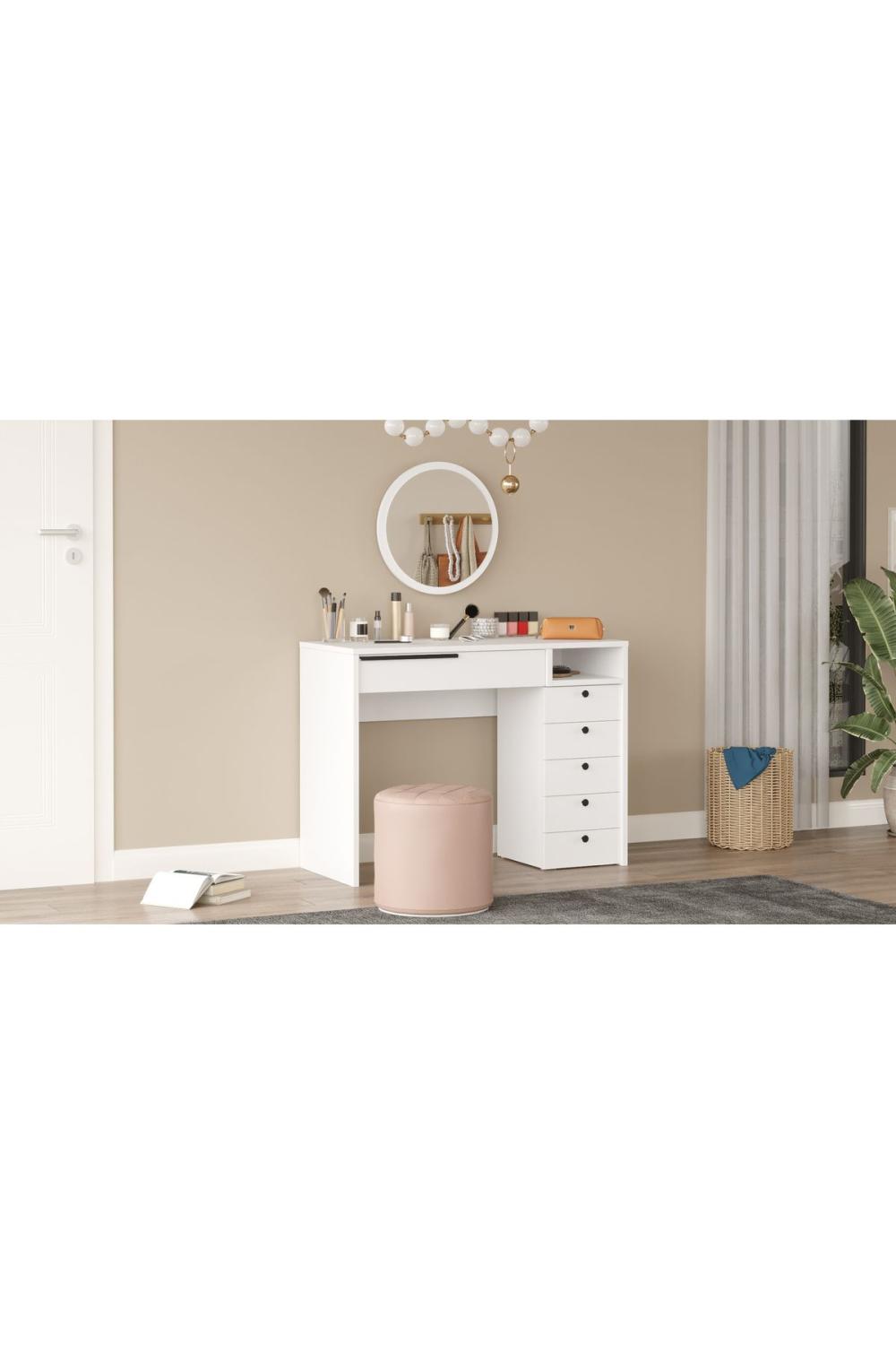 Bohème Makyaj Table 100cm Avec miroir Avec tiroirs Şifonyer Blanc BOH29-W