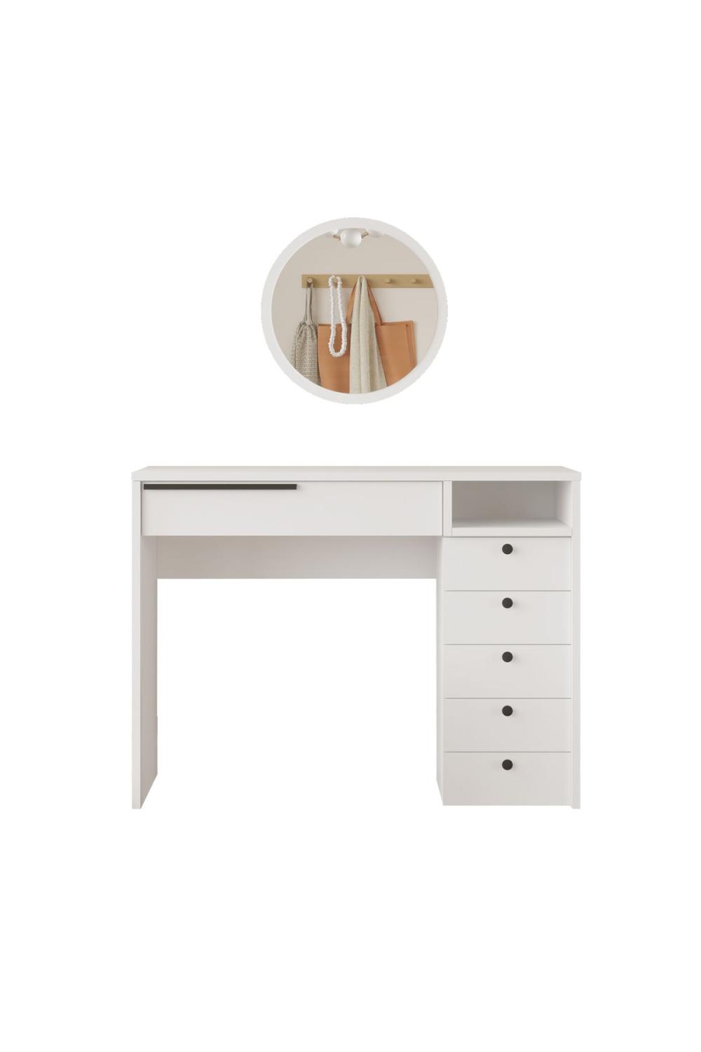 Bohème Makyaj Table 100cm Avec miroir Avec tiroirs Şifonyer Blanc BOH29-W