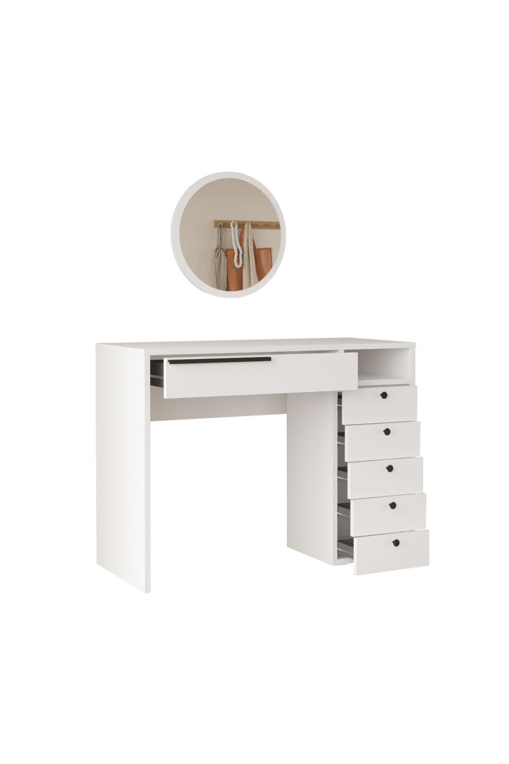Bohème Makyaj Table 100cm Avec miroir Avec tiroirs Şifonyer Blanc BOH29-W