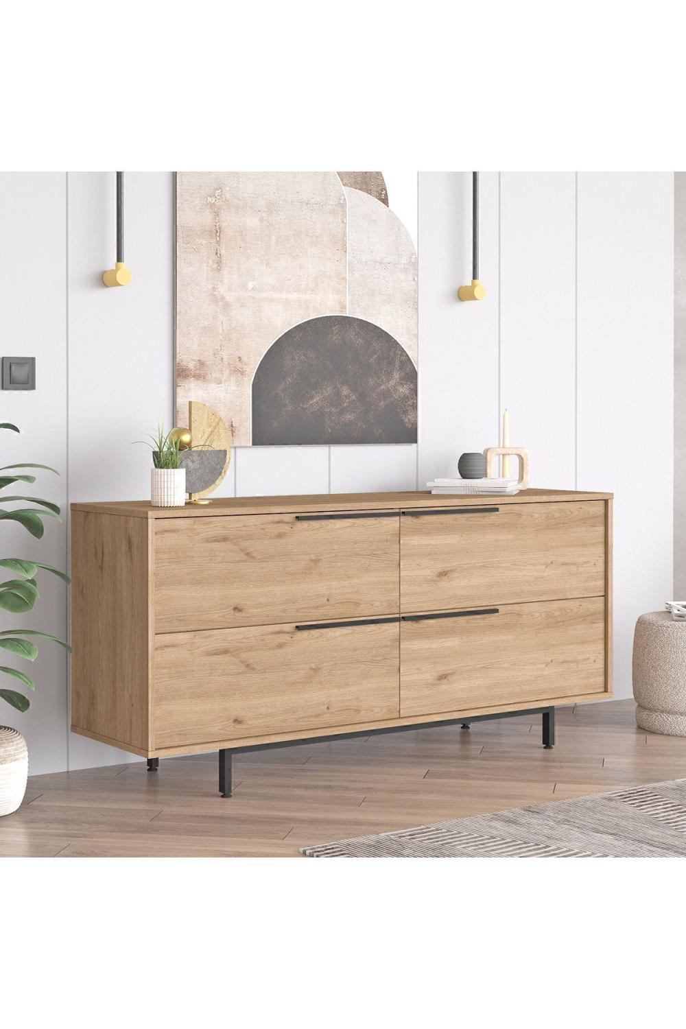 Buffet Bohem 160 cm avec 4 Portes, Pieds Métalliques – Finition Panier (Aspect Jute) BOH3-S