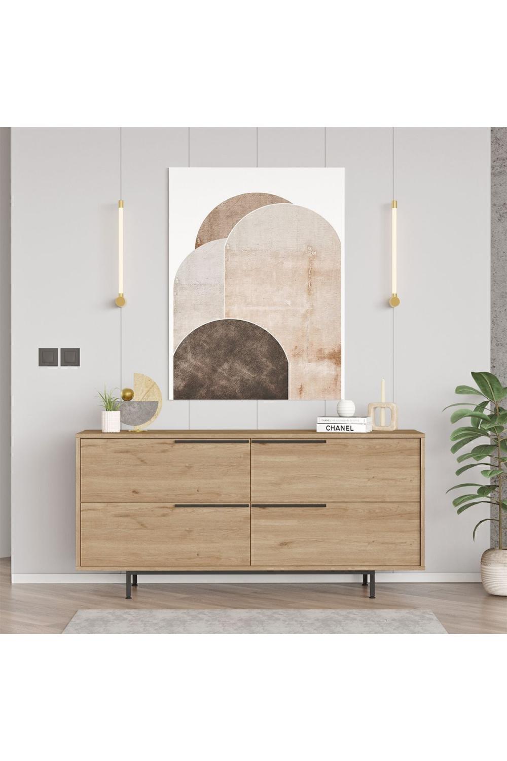 Buffet Bohem 160 cm avec 4 Portes, Pieds Métalliques – Finition Panier (Aspect Jute) BOH3-S