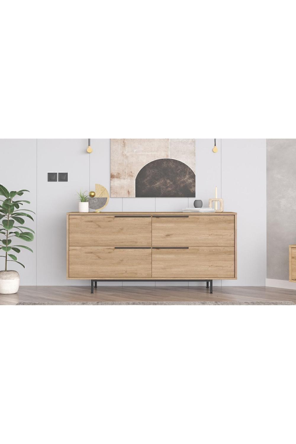 Buffet Bohem 160 cm avec 4 Portes, Pieds Métalliques – Finition Panier (Aspect Jute) BOH3-S