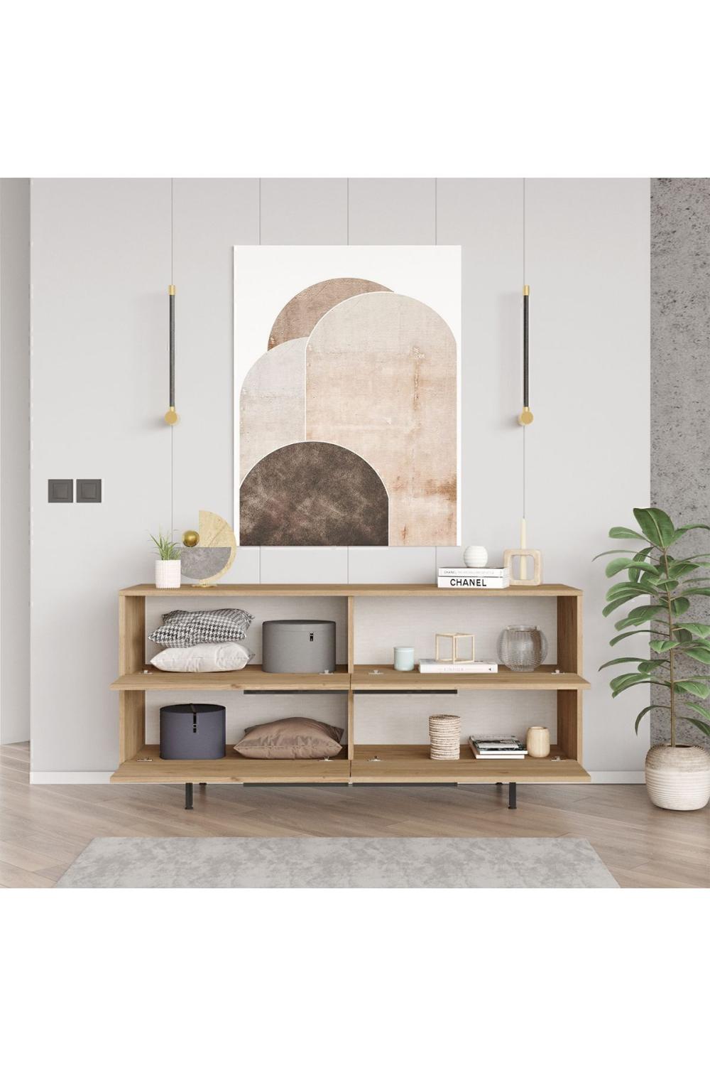 Buffet Bohem 160 cm avec 4 Portes, Pieds Métalliques – Finition Panier (Aspect Jute) BOH3-S