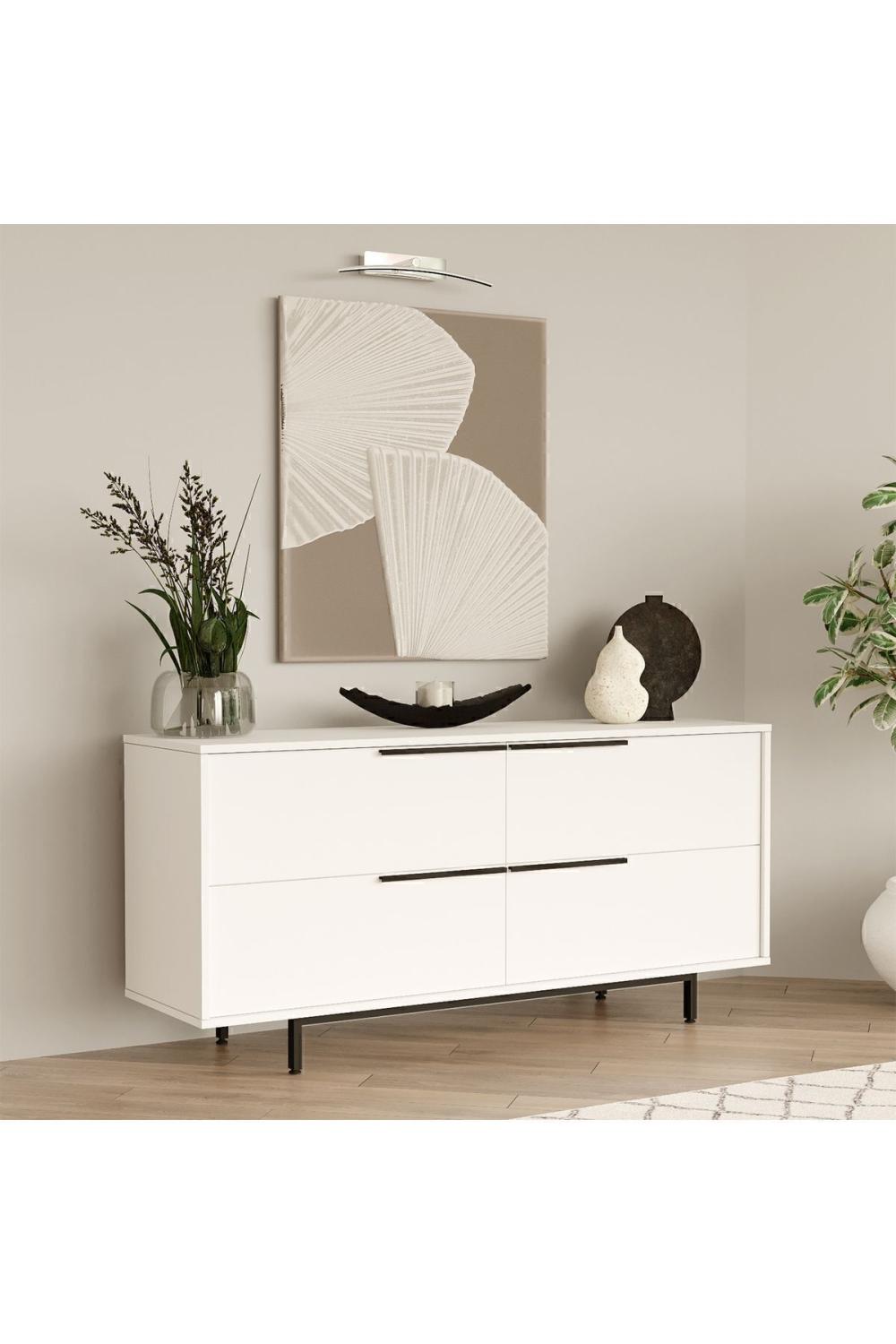 Buffet Bohem 160 cm avec 4 Portes, Pieds Métalliques – Blanc BOH3-W