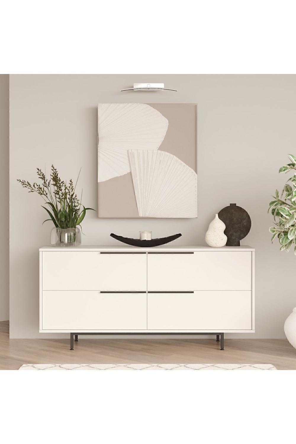 Buffet Bohem 160 cm avec 4 Portes, Pieds Métalliques – Blanc BOH3-W