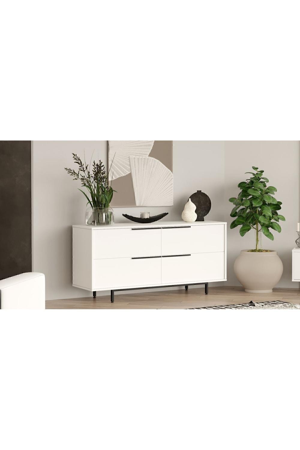 Buffet Bohem 160 cm avec 4 Portes, Pieds Métalliques – Blanc BOH3-W