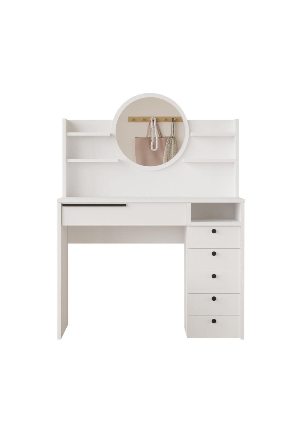 Bohème Makyaj Table 100cm Avec miroir Avec tiroirs Şifonyer Étagère Blanc BOH30-W
