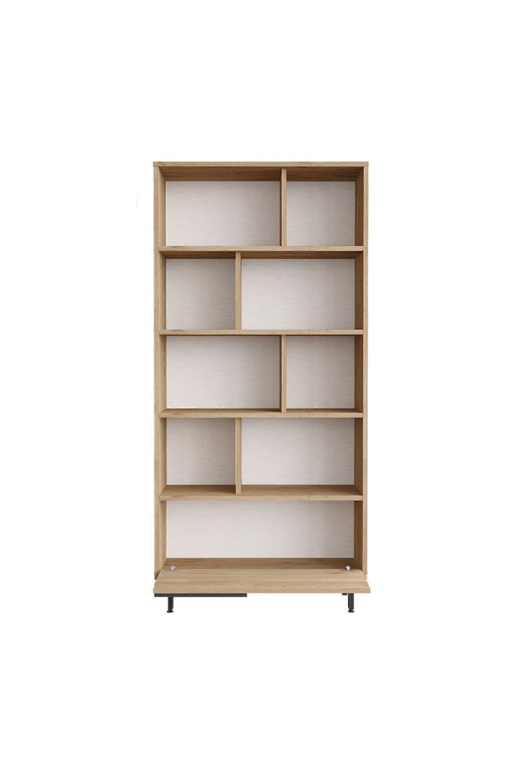 Bibliothèque Bohem avec Étagères et Porte, Pieds Métalliques – 176 cm Finition Panier (Aspect Jute) BOH4-S