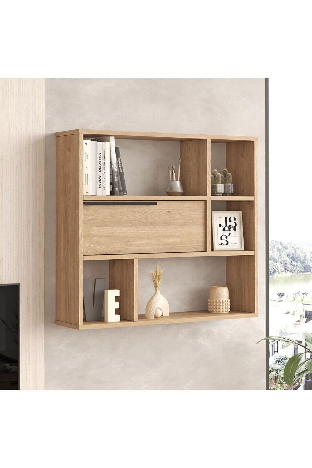 Étagère Murale / Bibliothèque Bohem avec Porte – Finition Panier (Aspect Jute) BOH5-S