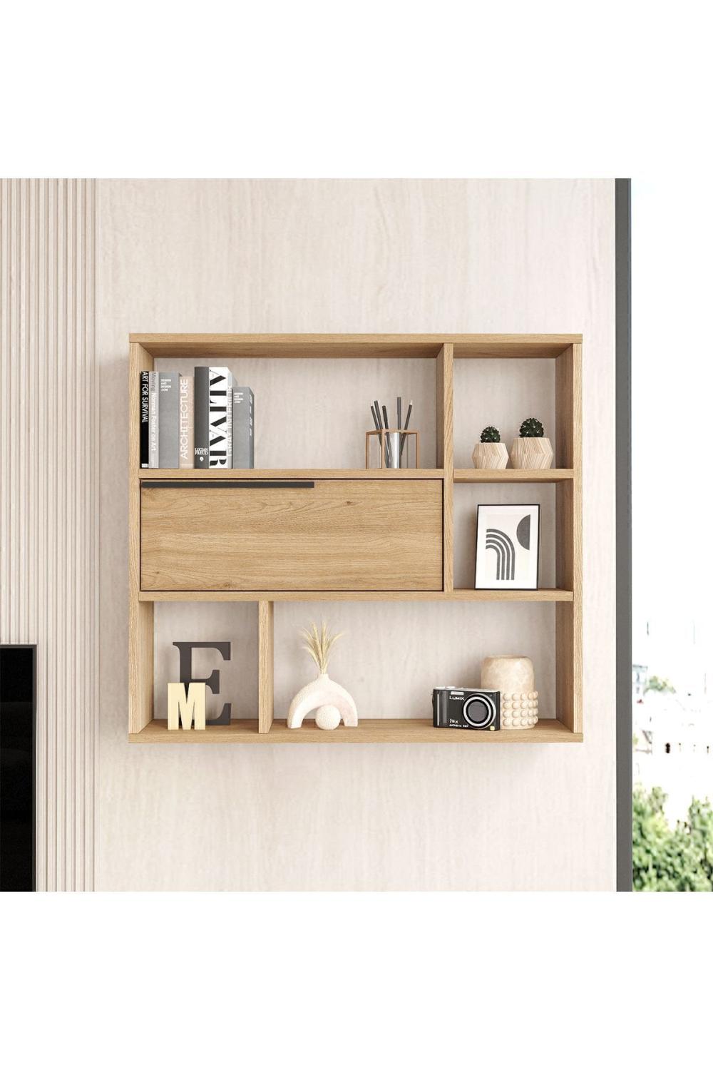 Étagère Murale / Bibliothèque Bohem avec Porte – Finition Panier (Aspect Jute) BOH5-S