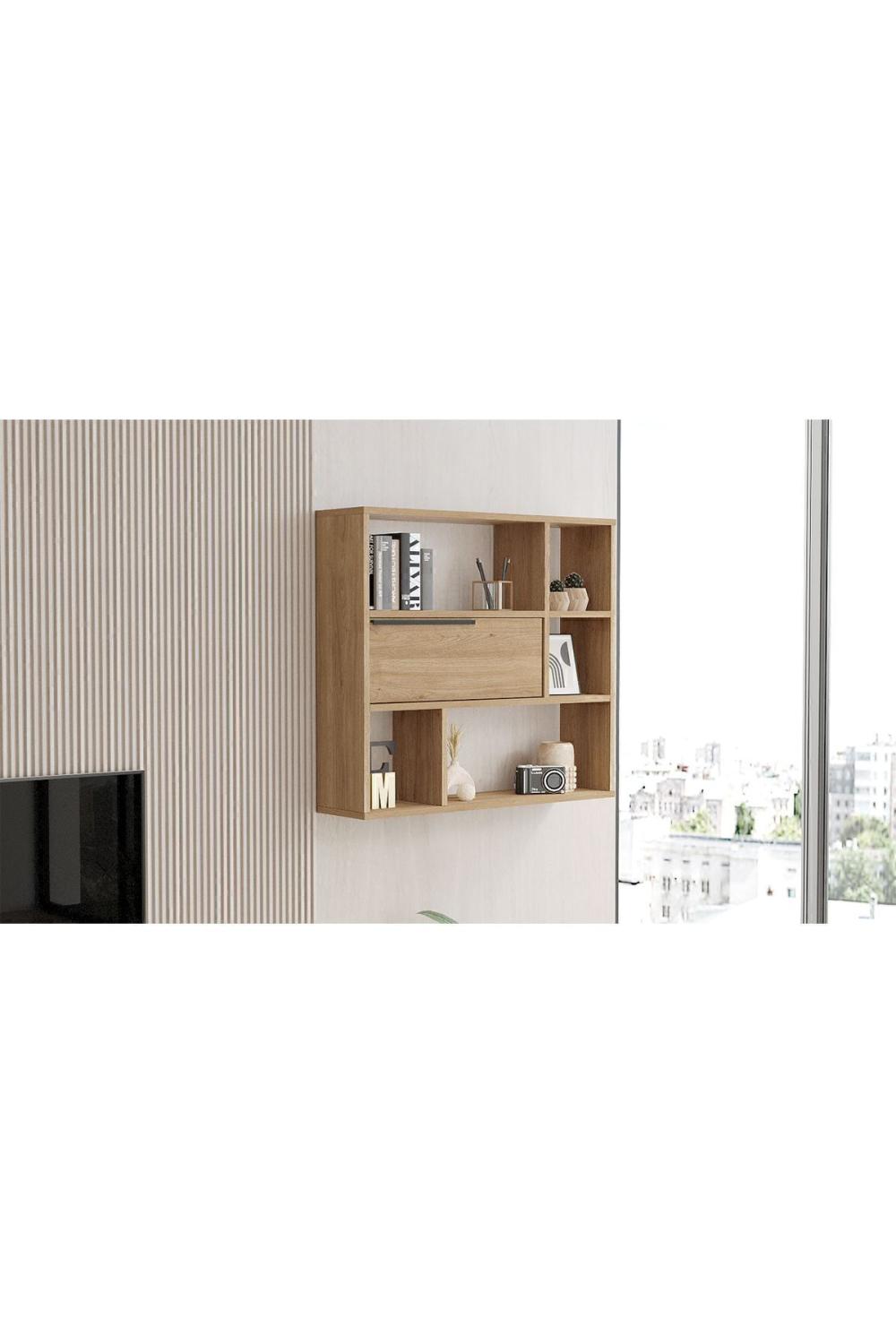 Étagère Murale / Bibliothèque Bohem avec Porte – Finition Panier (Aspect Jute) BOH5-S