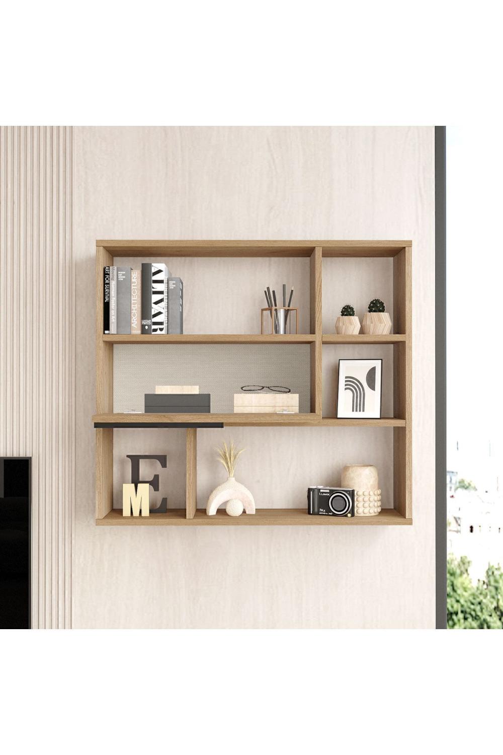 Étagère Murale / Bibliothèque Bohem avec Porte – Finition Panier (Aspect Jute) BOH5-S