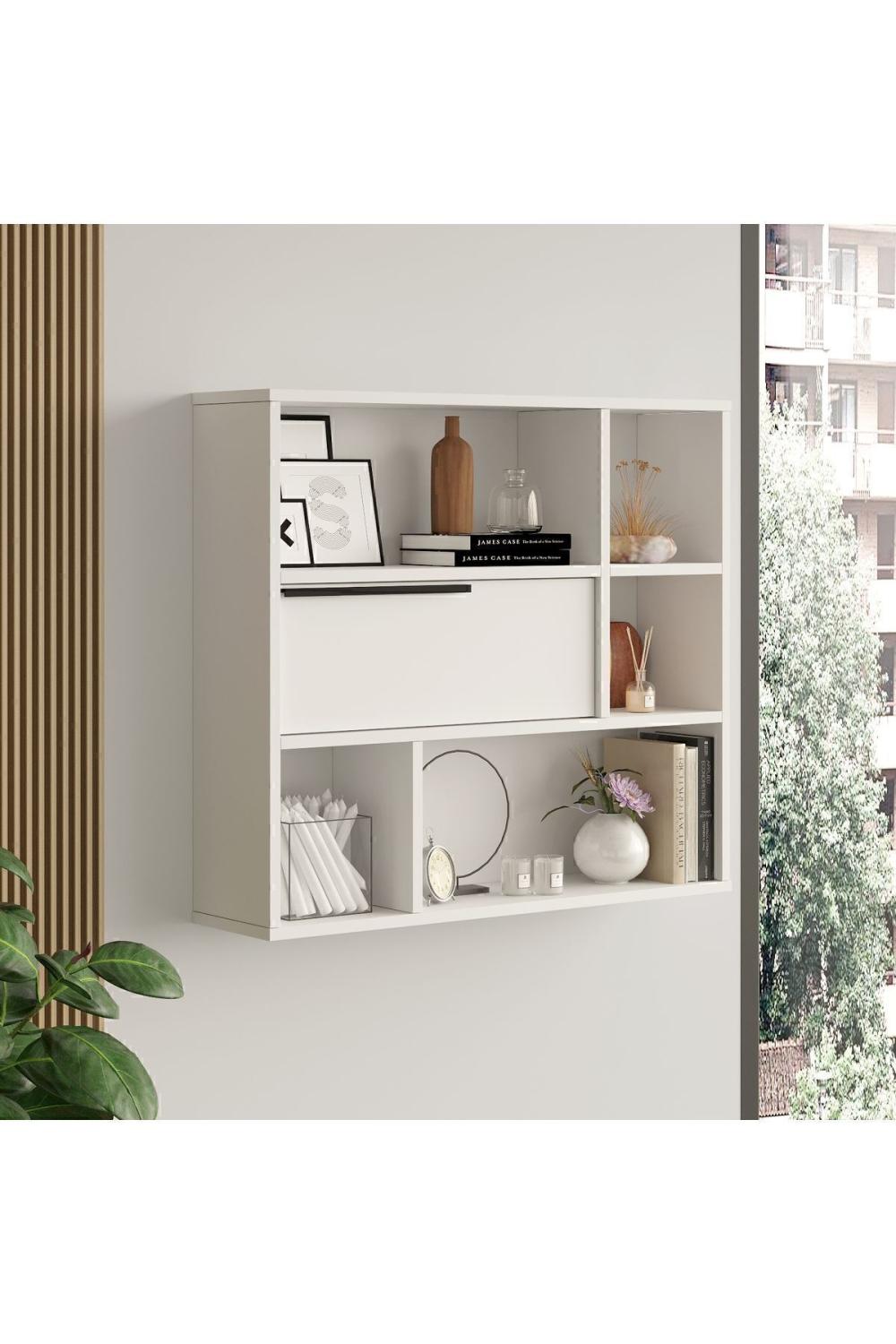 Étagère Murale / Bibliothèque Bohem avec Porte – Blanc BOH5-W