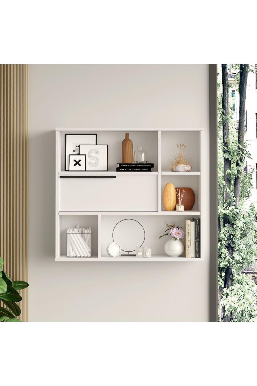 Étagère Murale / Bibliothèque Bohem avec Porte – Blanc BOH5-W