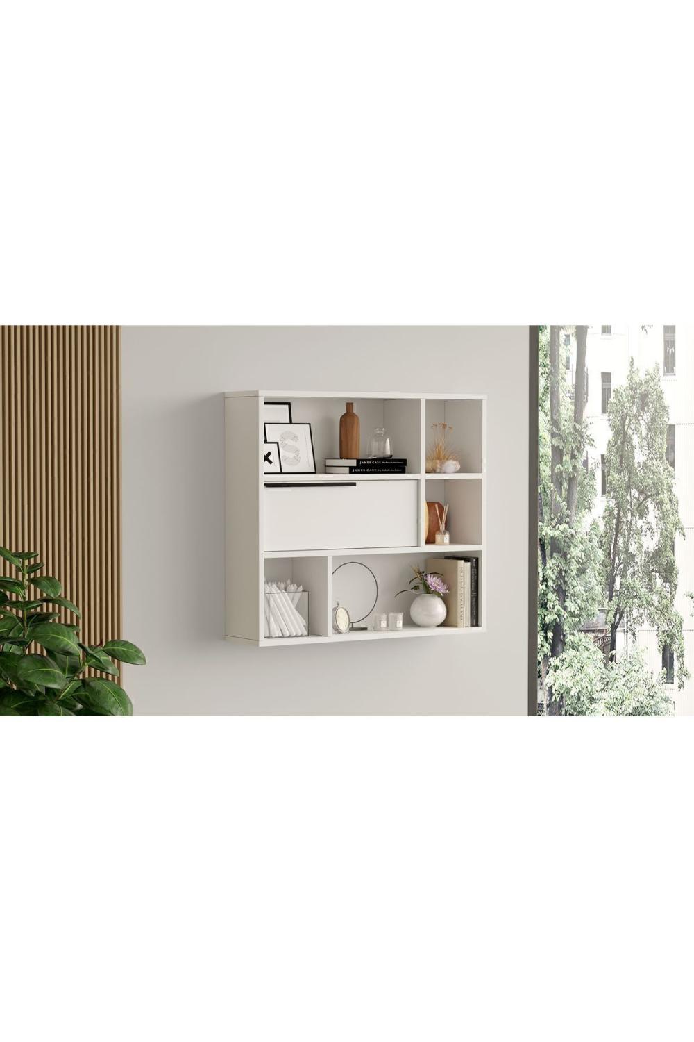 Étagère Murale / Bibliothèque Bohem avec Porte – Blanc BOH5-W