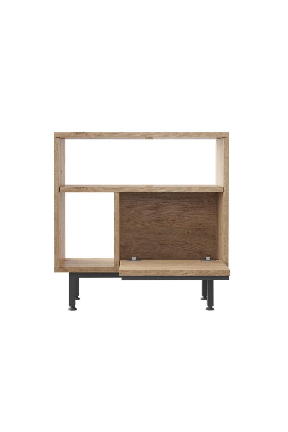 Table d’Appoint / Table de Chevet Bohem avec Porte, Pieds Métalliques – Finition Panier (Aspect Jute) BOH6-S
