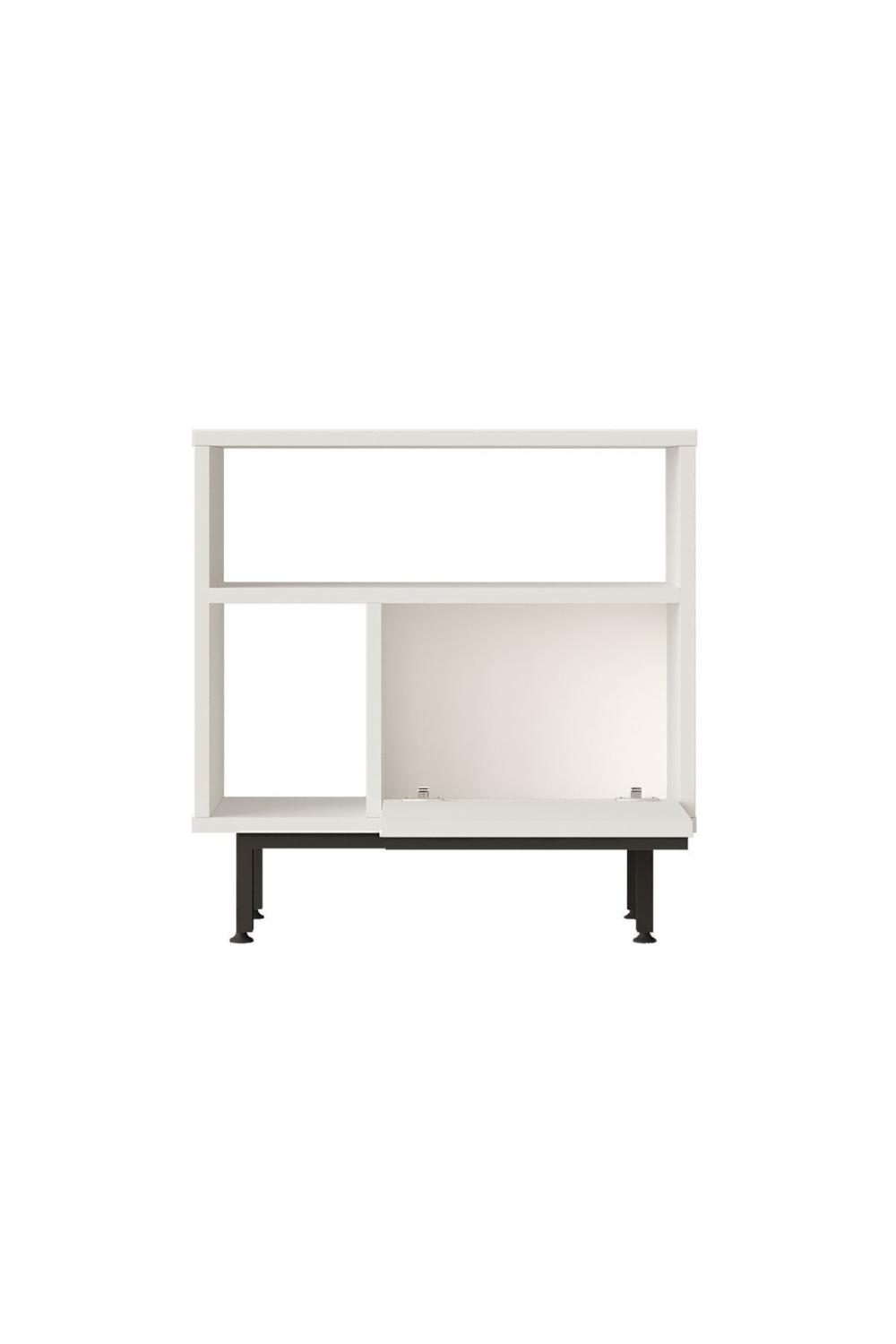 Table d’Appoint / Table de Chevet Bohem avec Porte, Pieds Métalliques – Blanc BOH6-W
