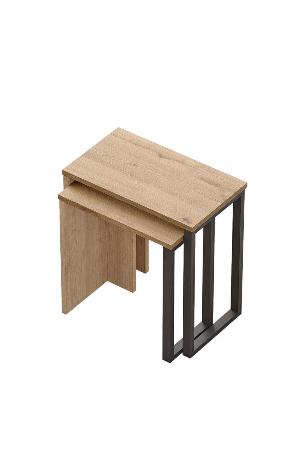 Set de Tables Gigognes Bohem (2 Pièces), Tables d’Appoint avec Pieds Métalliques – Finition Panier (Aspect Jute) BOH7-S