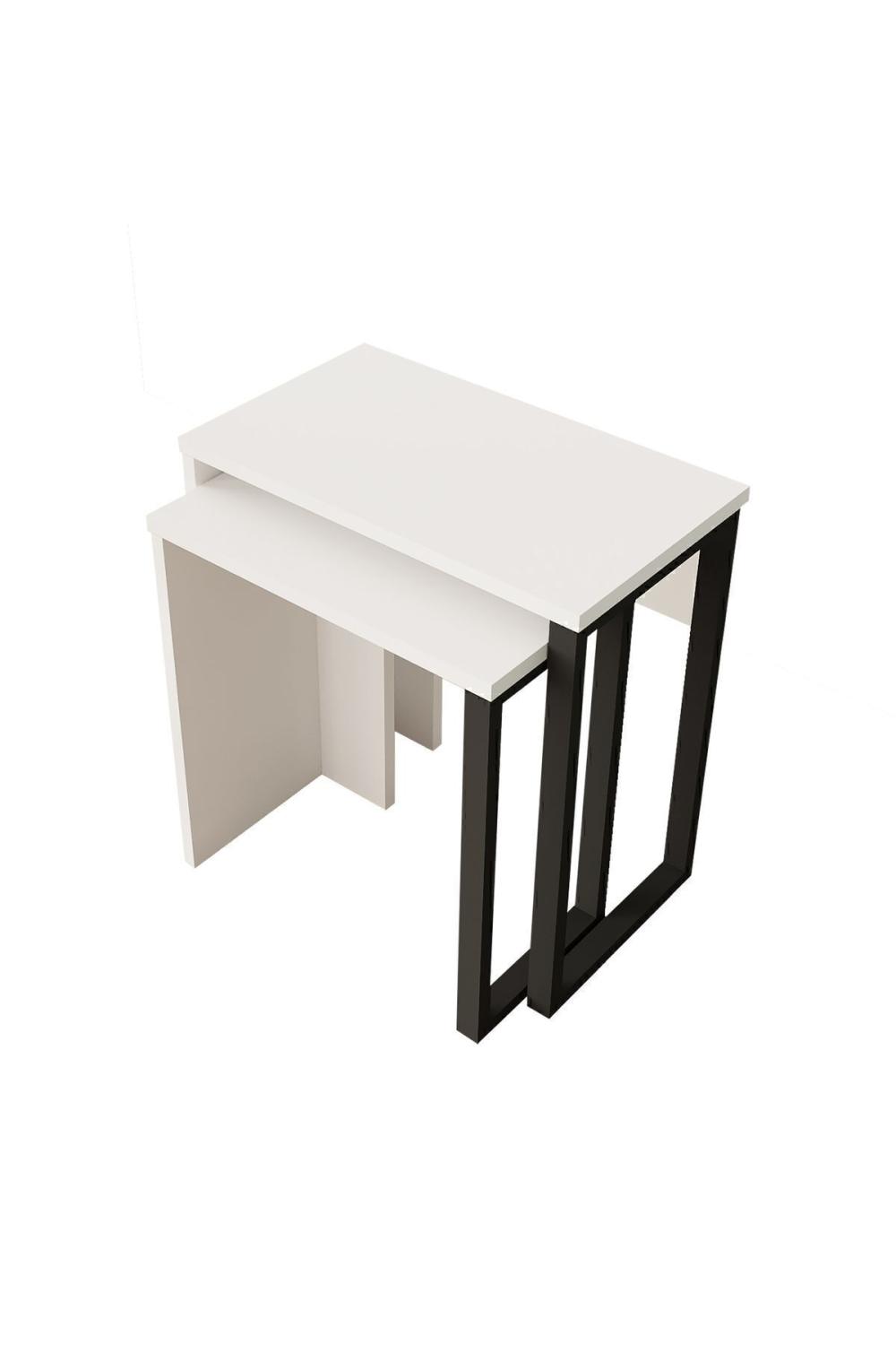 Set de Tables Gigognes Bohem (2 Pièces), Tables d’Appoint avec Pieds Métalliques – Blanc BOH7-W